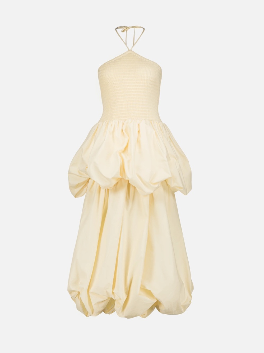 Anthropologie SAEMDI Joryn Smocked Cotton Midi Bubble Hem Dress Yellow Pastel S